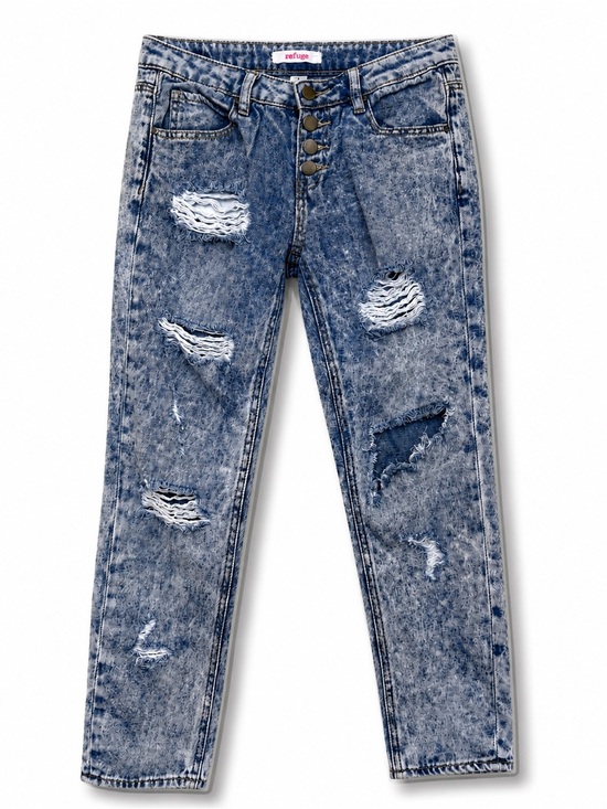 refuge Denim - Refuge | Acid Wash Distressed High Rise Mom Jeans 90s Grunge Streetwear Y2K 0